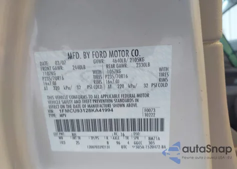 2008 Ford Escape Xlt из США, поврежденный, VIN 1FMCU93128KA41994